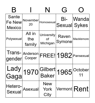 PRIDE BINGO Card