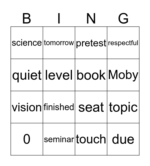 8/30 Bingo Card