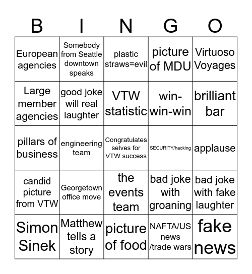 August Staff meeting bingo Card