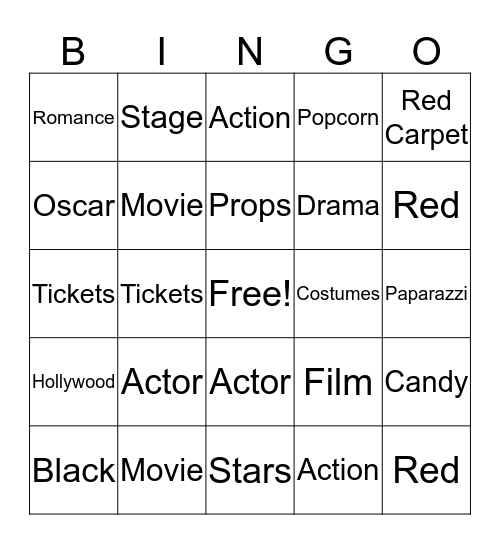 Celebrity Bingo Card