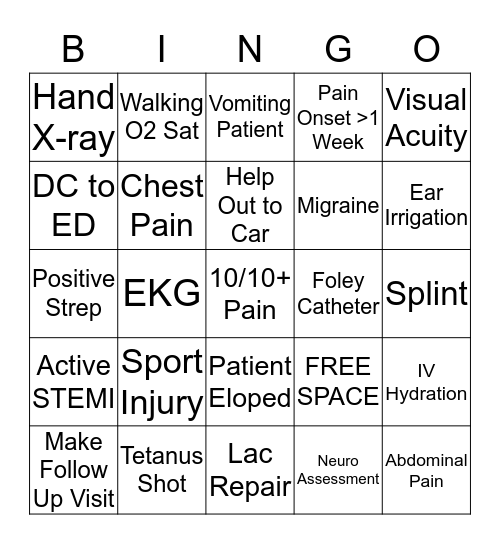Urgent Care BINGO Card