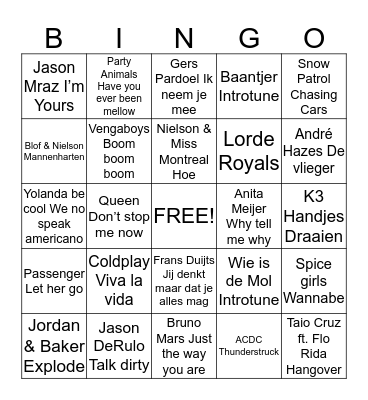 Muziek Bingo Card