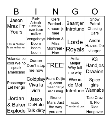 Muziek Bingo Card