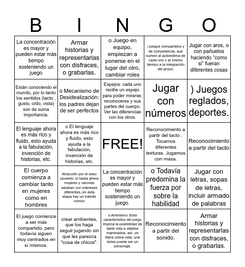 Psicología Evolutiva Bingo Card