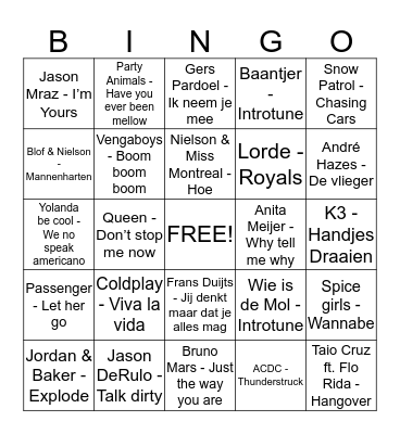 Muziek Bingo Card