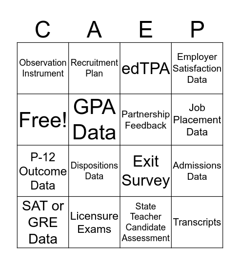 CAEP Evidences Bingo Card