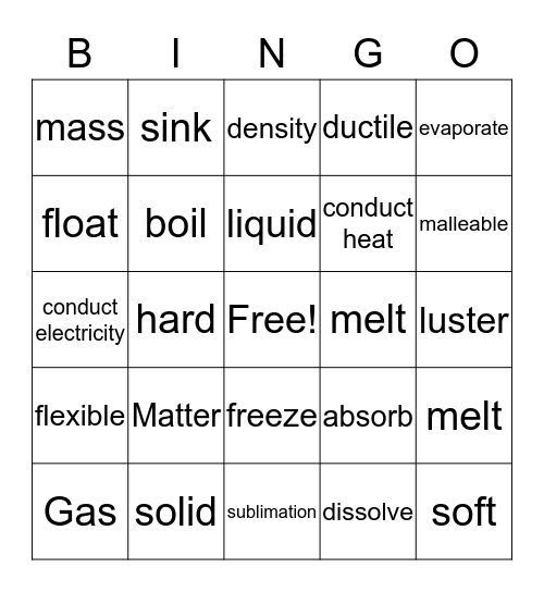 Matter Bingo Card