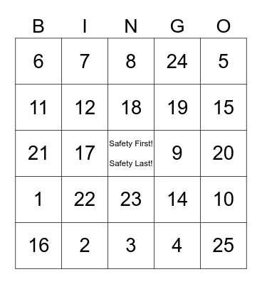 Venture Safety Bingo Card