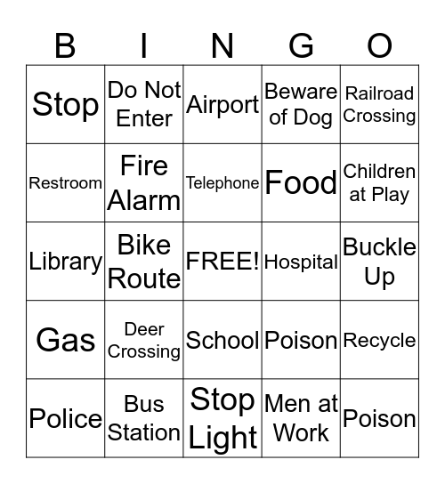 STREET SIGN BINGO Card