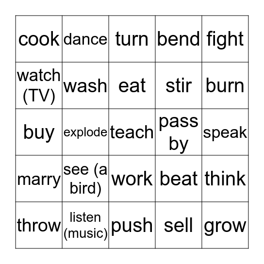 Your first 86 verbs Bingo Card