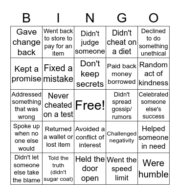 INTEGRITY BINGO Card