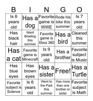 ALL ABOUT ME BINGO Card