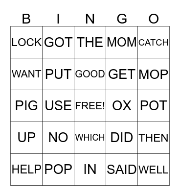 WORDS Bingo Card