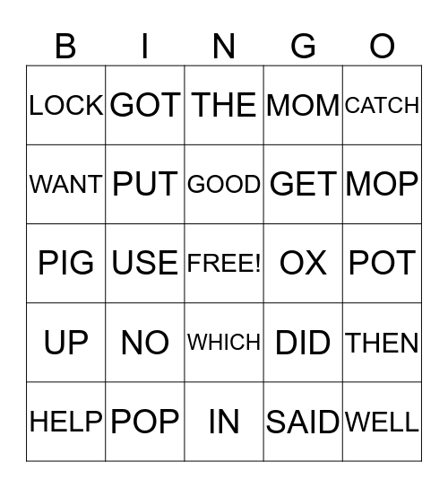 WORDS Bingo Card