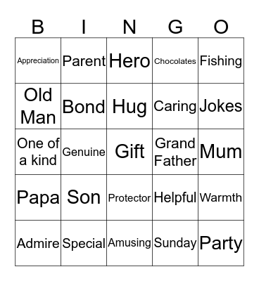 Father's Day Bingo Card