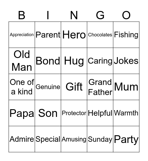 Father's Day Bingo Card