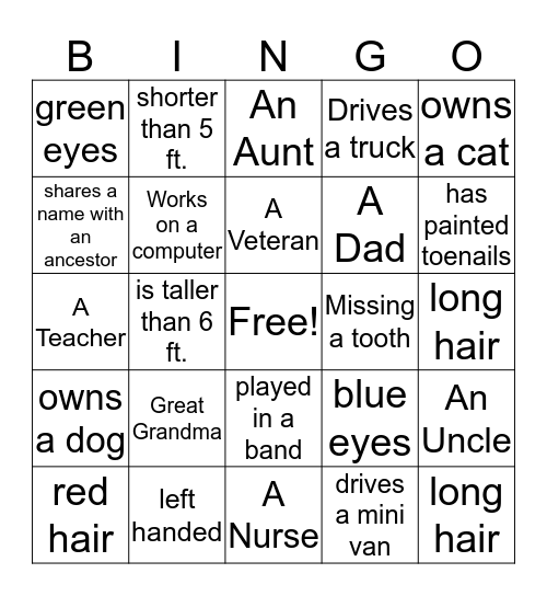 Distel Family Bingo Card
