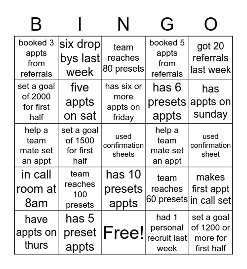 Call Set Bingo Card