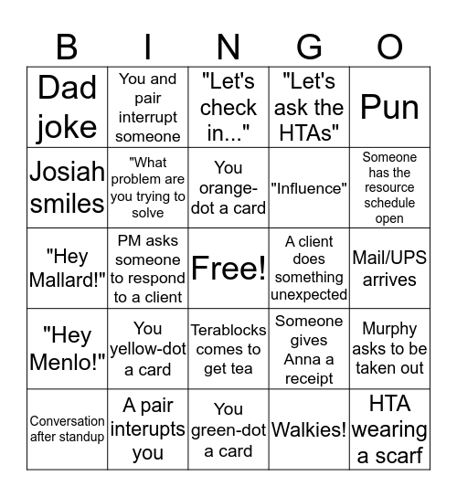 Menlo Bingo! Bingo Card