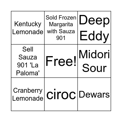 Bar Bingo Card