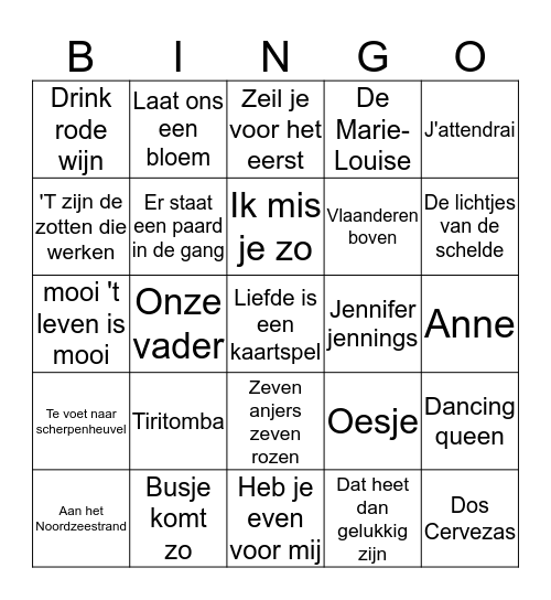 MUZIKALE BINGO  Bingo Card
