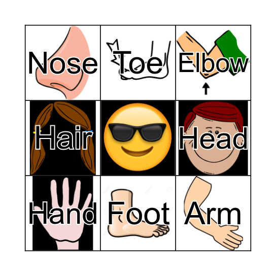 Body parts Bingo Card