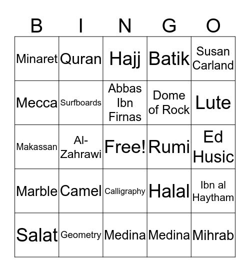 IMA Bingo Card