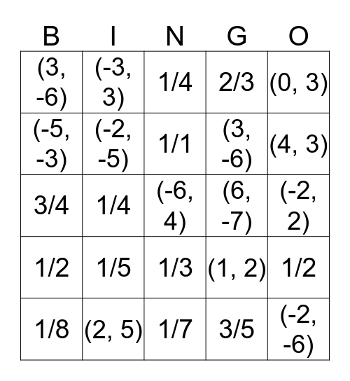 Partitioning a Line Segment Bingo Card