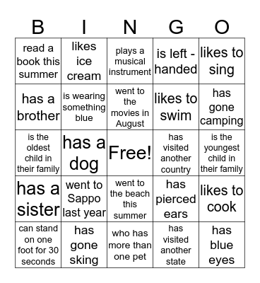 Ice Breaker Bingo Card