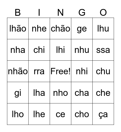 BINGO DAS SÍLABAS Bingo Card