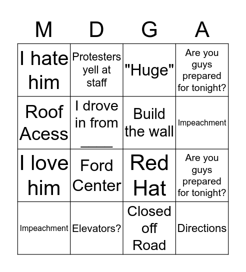 Make DoubleTree Great Again Bingo Card
