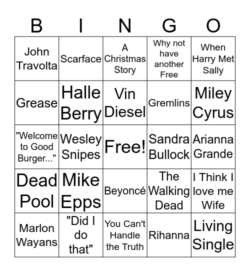 Entertainment Trivia Bingo Card