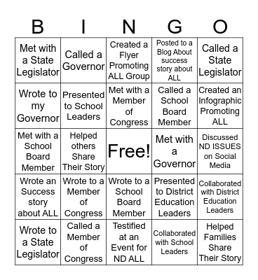 Advocacy BINGO Card