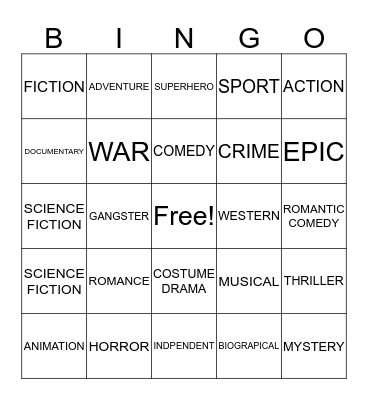 Movie Genres Bingo Card