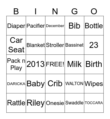 BABY SHOWER Bingo Card