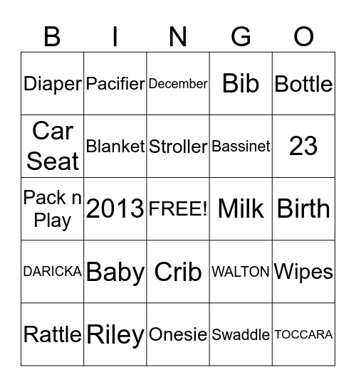 BABY SHOWER Bingo Card
