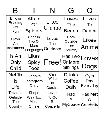 Human Bingo Card
