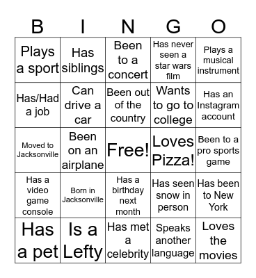 JSU Stanton Ice Breaker Bingo Card