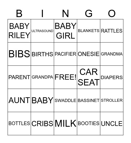 BABY SHOWER Bingo Card