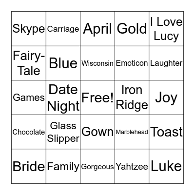 Cassie's Bridal Ball Bingo Card