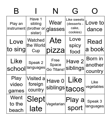 Getting to Know Your Classmates Bingo Card