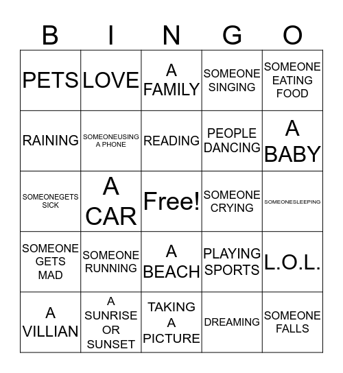 MOVIE BINGO! Bingo Card
