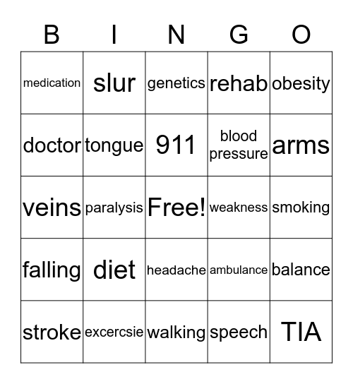 Stroke Bingo Card