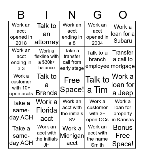 Friday Fun! Bingo Card
