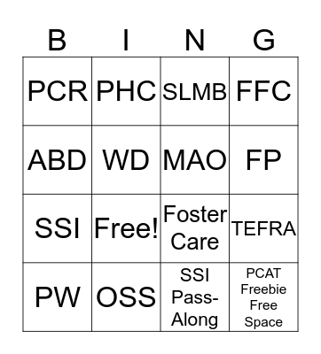 PCAT Bingo Card
