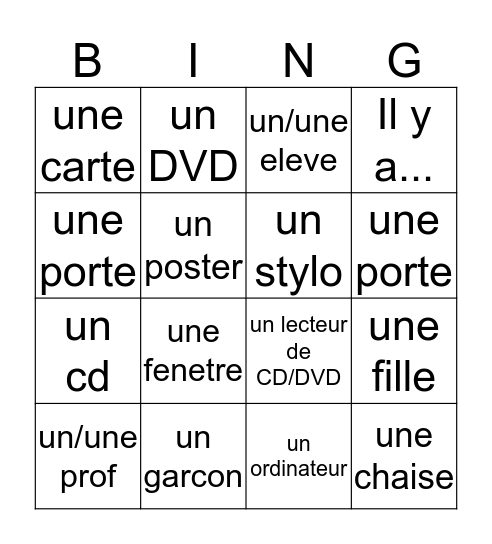 More classroom vocabulary Bingo Card