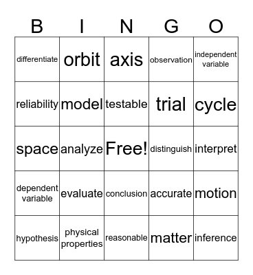 Science Bingo Card