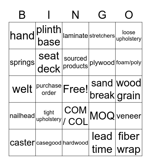 IT IS FURNITURE DESIGN BINGO! Bingo Card