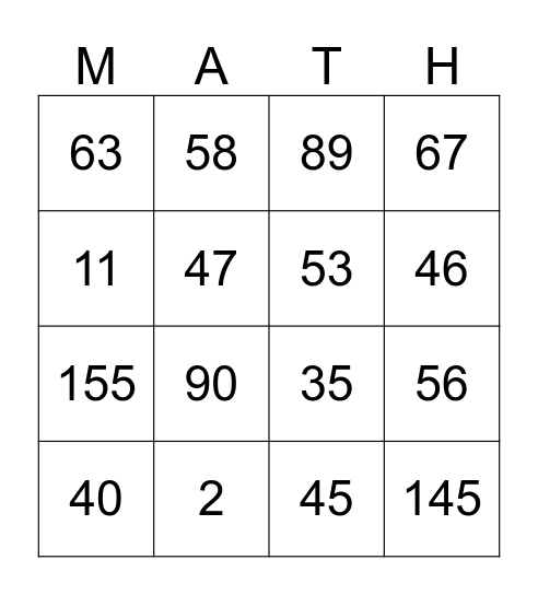 Angle Bingo Card