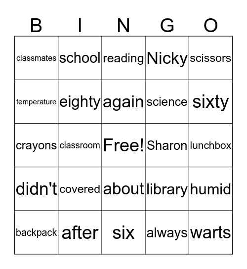 Judy Blume and Sight Words Bingo Card